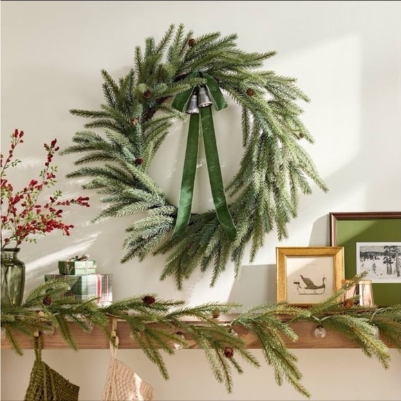 26" Faux Spruce Christmas Wreath with Bells and Velvet Ribbon Trim-Hearth & Hand - Picture 2 of 4